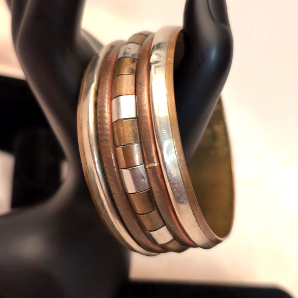 Vintage Chunky Multi Metaled Copper Bangle Bracelet